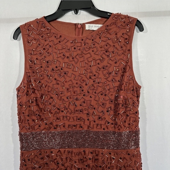 NEW $398 Mac Duggal [ 10 ] Geometric Beaded Midi Cocktail Dress in Brick‎ - Picture 8 of 14